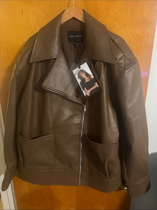Ashley Graham Jackets & Blazers - Ashley Graham Faux Leather Jacket Womens 2X Brown